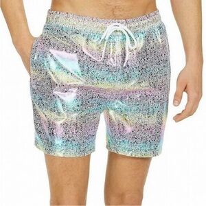 INC Mens Swimwear Classic Blue Purple Size XXL Rainbow Foil Detail $49.50